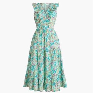 J.Crew Factory Printed V-neck Smocked Midi Dress 100% cotton